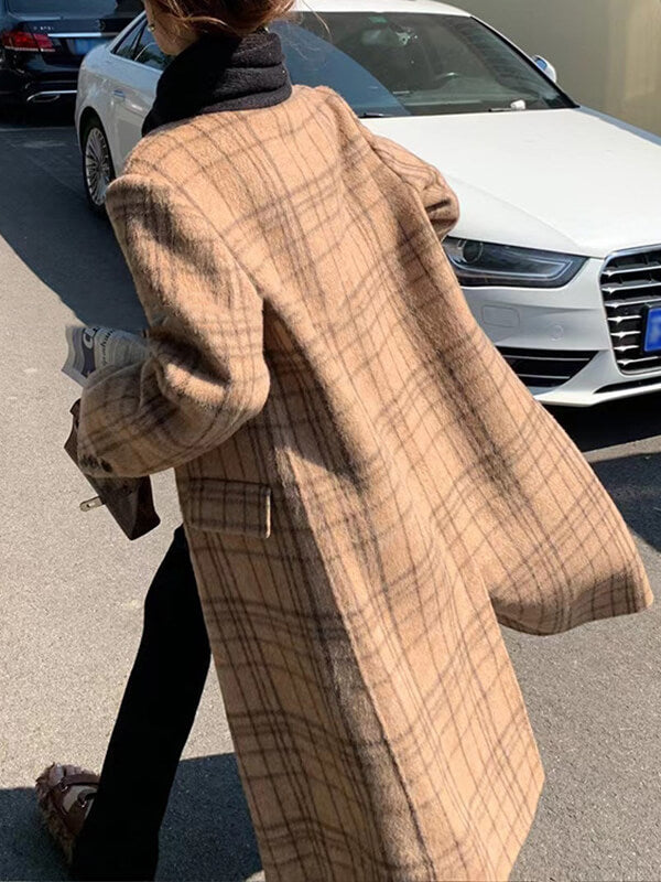 Airchics manteau en laine carreaux double boutonnage avec poches col revers femme mode