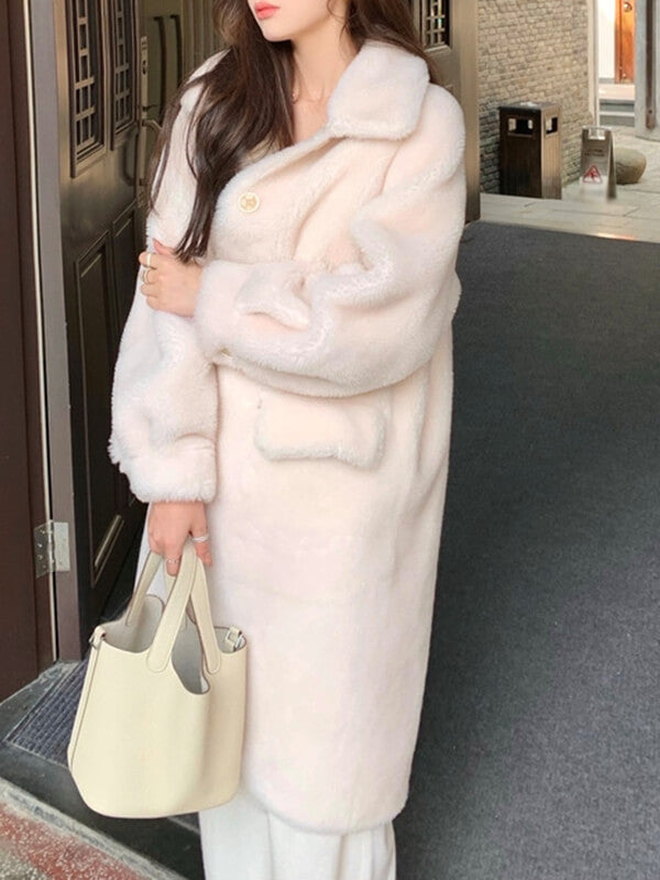 Airchics manteau teddy coat longue boutonnage avec poches femme mode hiver