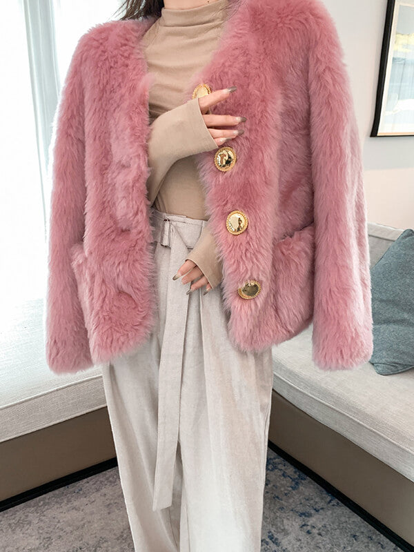 Airchics manteau en fausse fourrure boutonnage avec poches femme mode