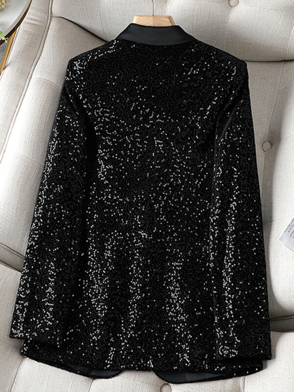 Airchics blazer brillante paillette avec poches boutons col revers femme mode