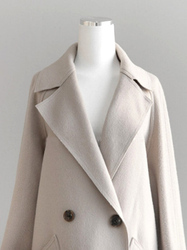 Élégant Manteau Longue en Laine Double Boutonnage avec Poches Femme