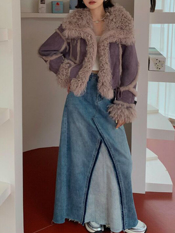 Airchics manteau aviateur suedine doublé polaire fermeture éclair femme veste violet