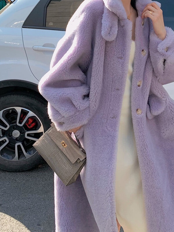 Airchics manteau teddy coat longue boutonnage avec poches femme mode hiver