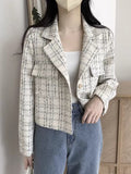 Airchics blazer courte carreaux boutonnage avec poches femme mode