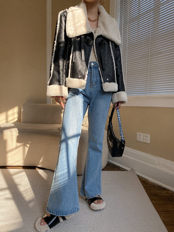 Airchics manteau aviateur simili cuir doublé polaire avec poches femme hiver