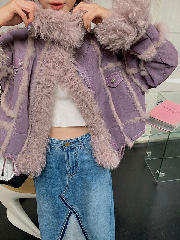 Airchics manteau aviateur suedine doublé polaire fermeture éclair femme veste violet