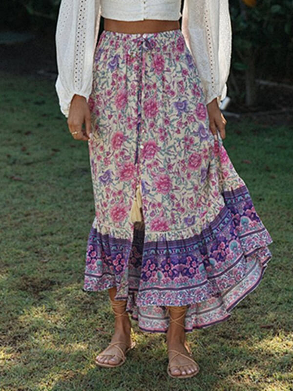 Airchics jupe imprimé à fleurie fendu le côté femme bohème violet