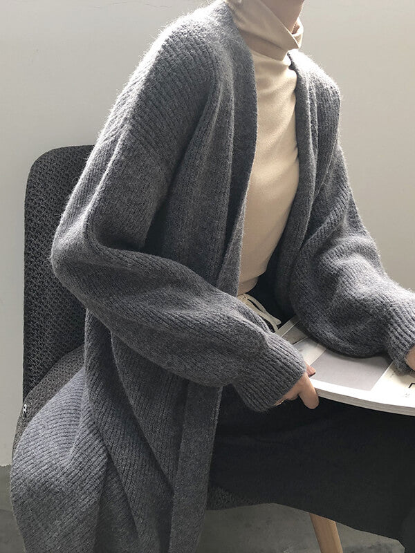 Airchics cardigans longue unicolore manches longues femme lâche décontracté