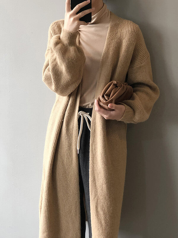 Airchics cardigans longue unicolore manches longues femme lâche décontracté