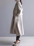 Élégant Manteau Longue en Laine Double Boutonnage avec Poches Femme