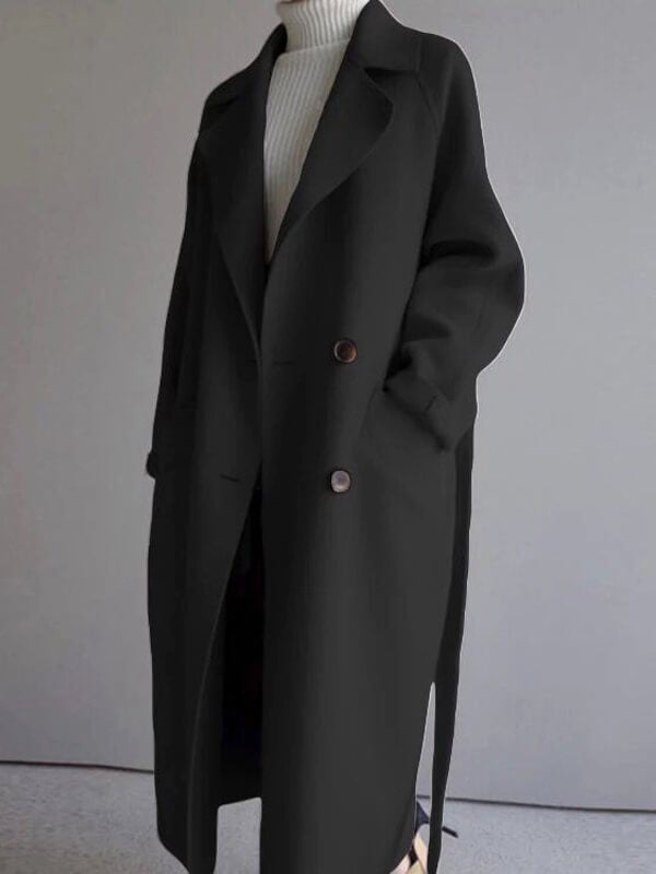 Élégant Manteau Longue en Laine Double Boutonnage avec Poches Femme