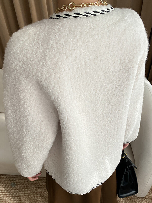 Airchics manteau teddy coat tweed rayé boutonnage avec poches femme mode