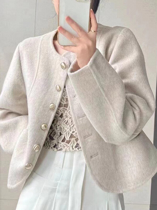 Airchics manteau en laine courte boutonnage femme mode