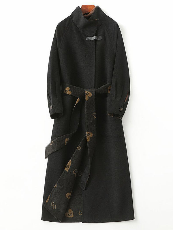 Airchics mantaeu en laine longue coeur avec poches ceinture col montant femme oversized