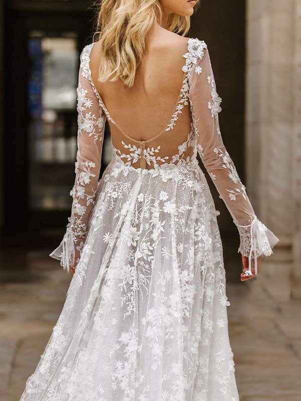 Airchics Robe De Mariée Robe À Manches Longues En Dentelle