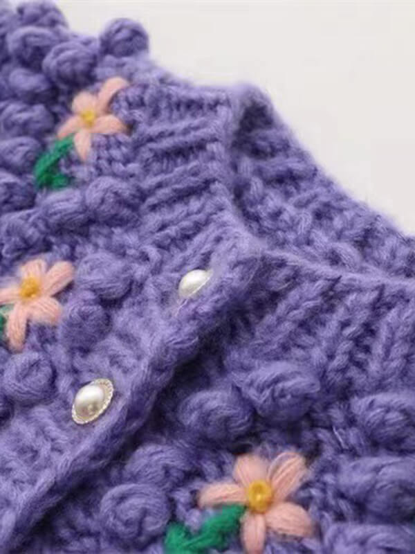 Airchics cardigans tissu tricoté fleurie boutonnage femme doux