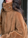 Airchics manteau teddy coat longue boutonnage avec poches femme mode hiver