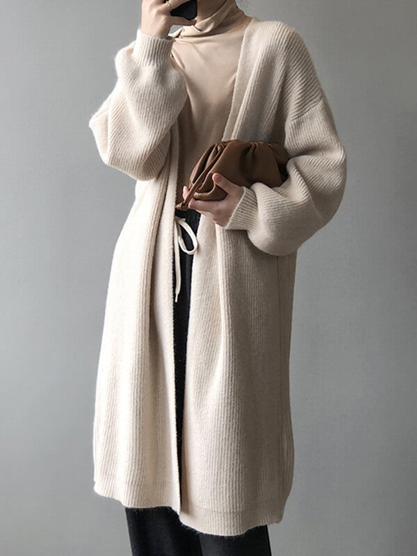 Airchics cardigans longue unicolore manches longues femme lâche décontracté