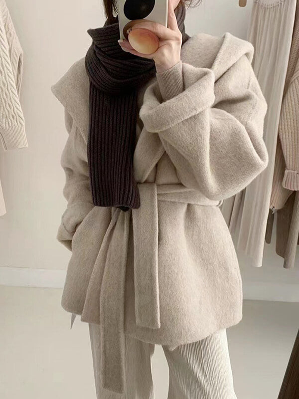 Airchics manteau en laine avec ceinture à capuche femme mode
