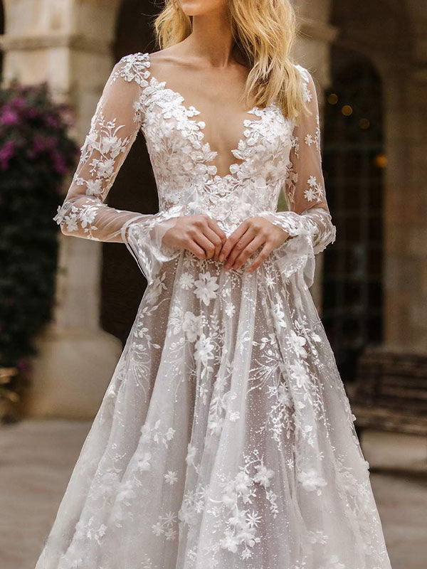 Airchics Robe De Mariée Robe À Manches Longues En Dentelle