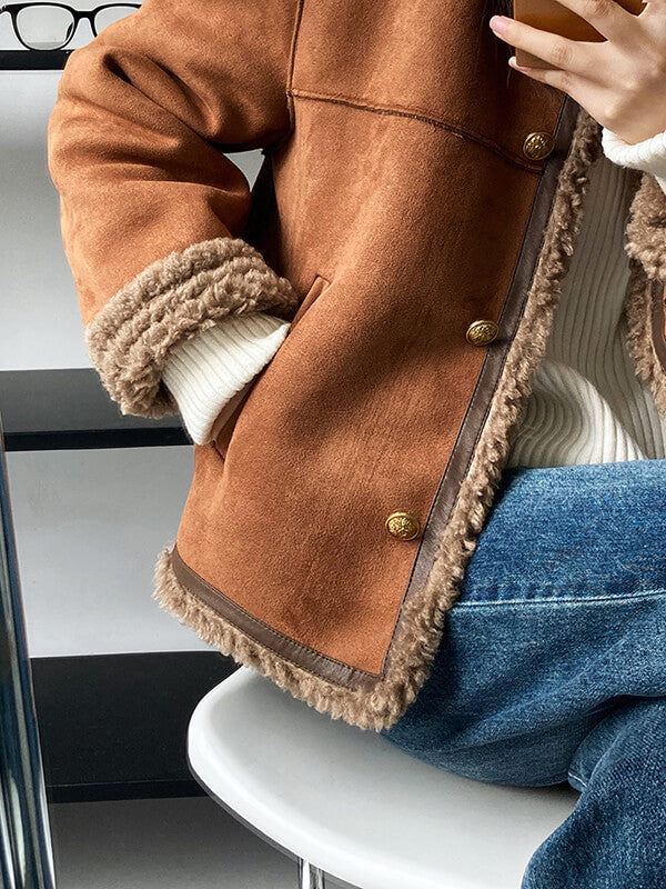 Airchics manteau aviateur suedine doublé cuir peau de mouton boutonnage femme mode