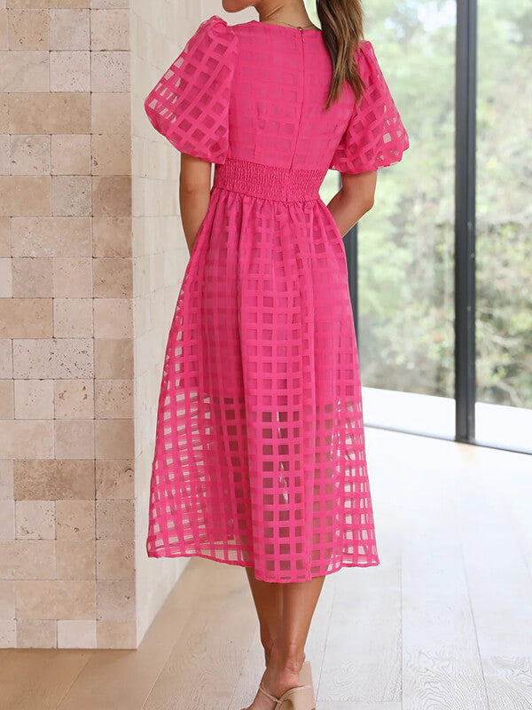 Airchics mi-longue robe carreaux boutonnage manches bouffantes mode