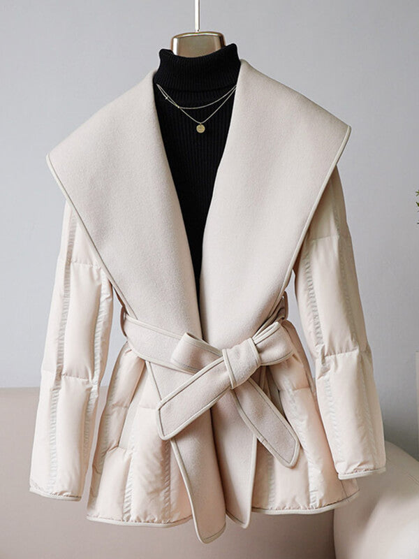 Airchics manteau doudoune laine avec poches ceinture femme élégant