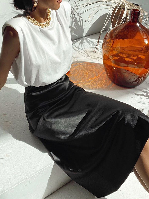 Airchics Jupe Décontractée Taille Haute En Satin Couvrant Les Hanches Pour Femmes