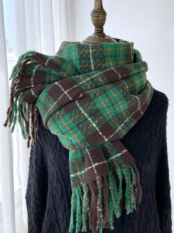 Airchics écharpe carreaux avec frange femme vintage hiver