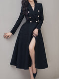 Airchics blazer robe double boutonnage fendu le côté col revers élégant noir