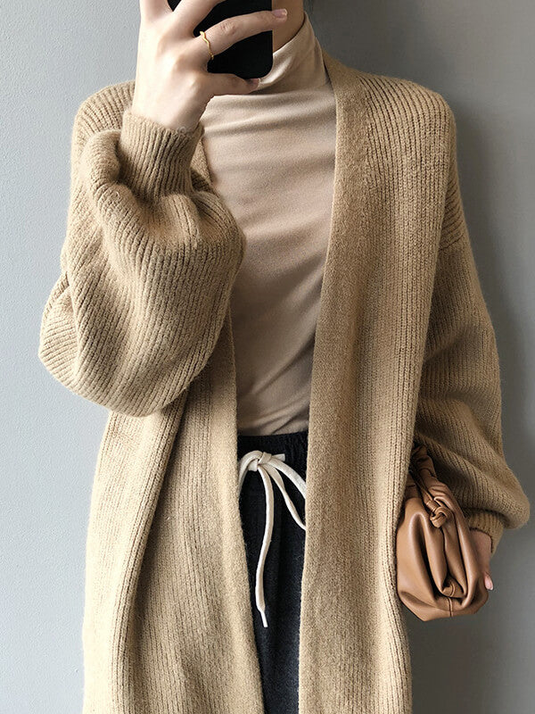 Airchics cardigans longue unicolore manches longues femme lâche décontracté