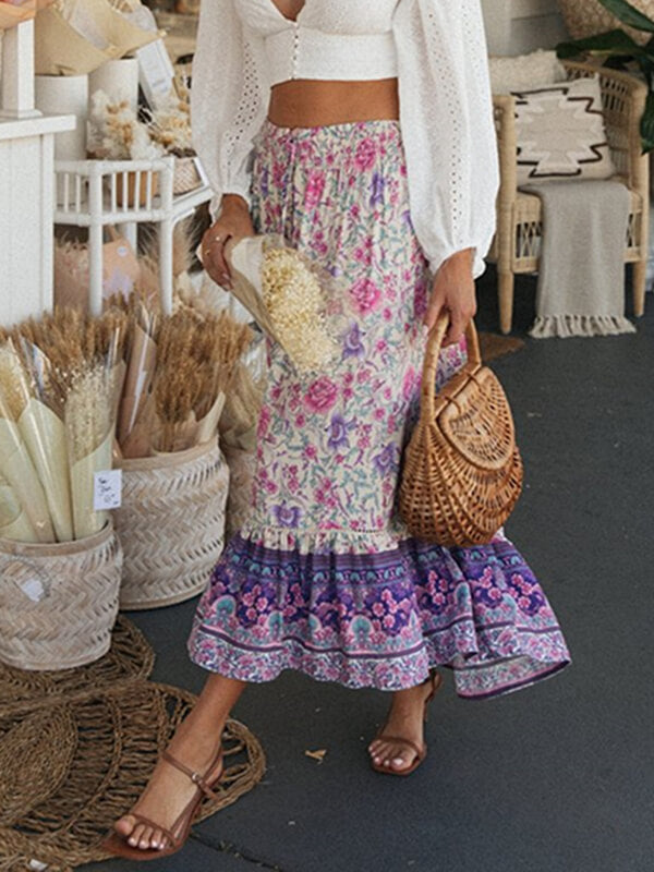 Airchics jupe imprimé à fleurie fendu le côté femme bohème violet