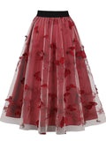 Airchics jupe longue tulle brodée femme élégant rouge