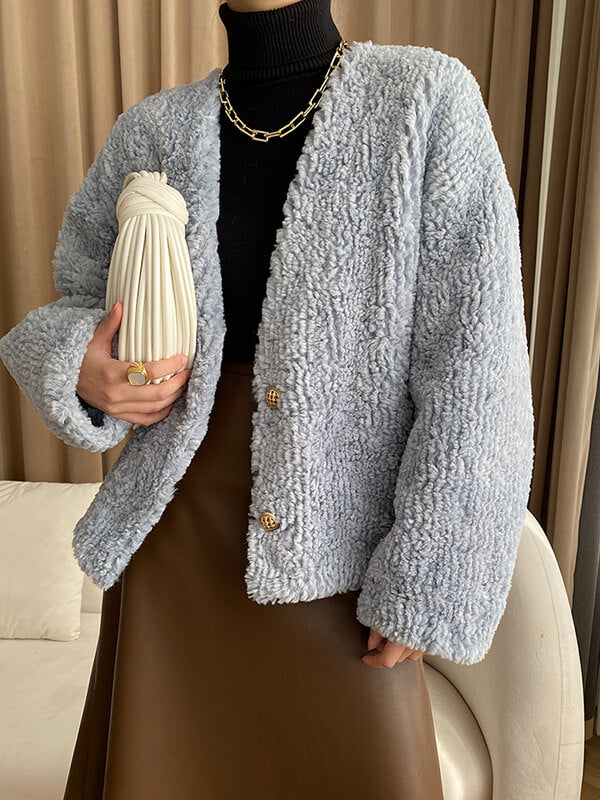 Airchics manteau imitation peau de mouton teddy boutonnage avec poches femme mode