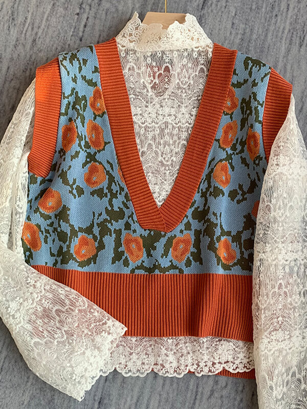 Airchics gilet fleurie v-cou femme vintage