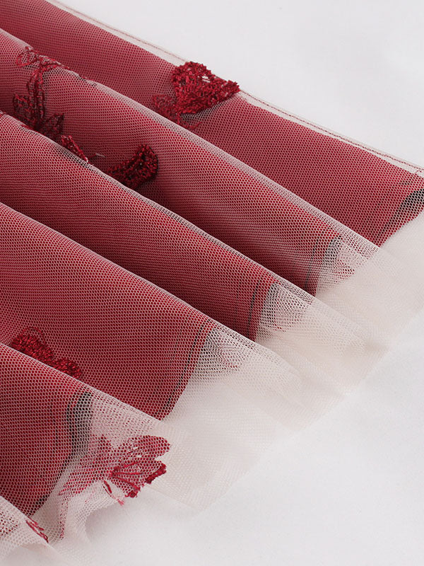 Airchics jupe longue tulle brodée femme élégant rouge