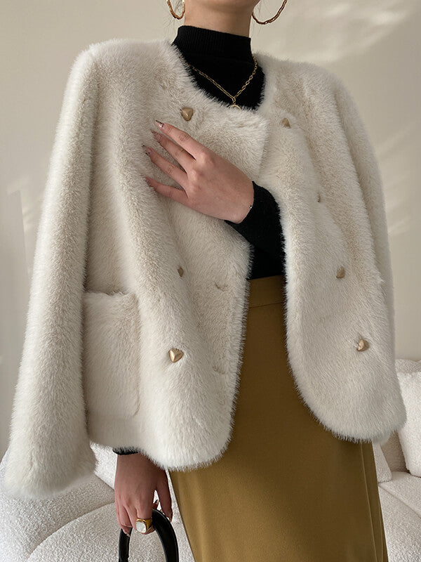 Airchics manteau en fausse fourrure boutonnage avec poches femme mode