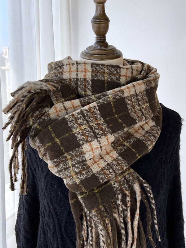 Airchics écharpe carreaux avec frange femme vintage hiver