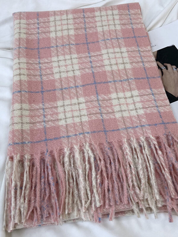 Airchics écharpe carreaux avec frange femme vintage hiver