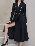 Airchics blazer robe double boutonnage fendu le côté col revers élégant noir