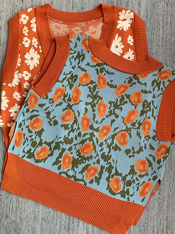 Airchics gilet fleurie v-cou femme vintage