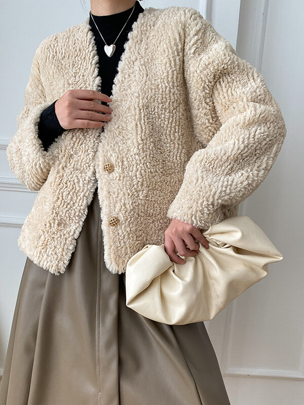 Airchics manteau imitation peau de mouton teddy boutonnage avec poches femme mode