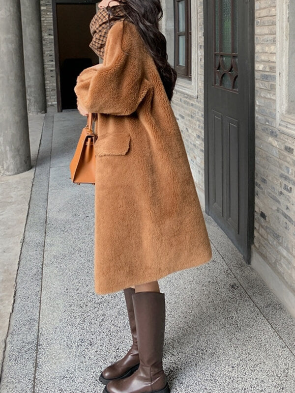 Airchics manteau teddy coat longue boutonnage avec poches femme mode hiver