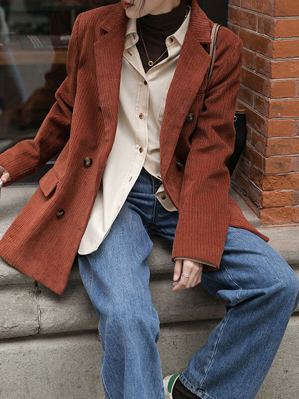 Airchics blazer en velours cotelé double boutonnage avec poches femme vintage brick