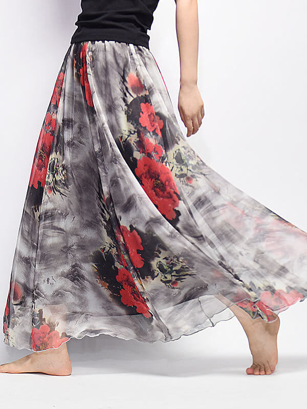 Airchics jupe longue mousseline imprimé à fleurie femme élégant