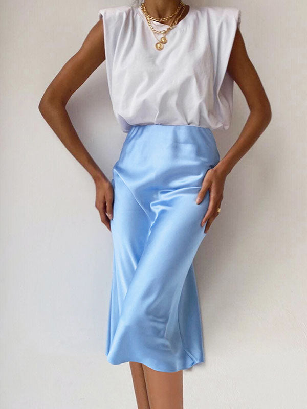 Airchics Jupe Décontractée Taille Haute En Satin Couvrant Les Hanches Pour Femmes