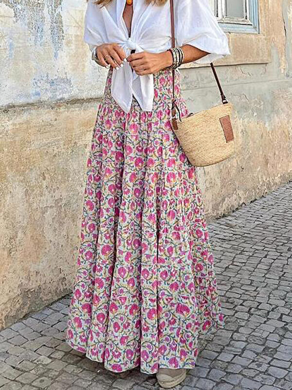 Airchics jupe longue imprimé à fleurie taille haute femme bohème