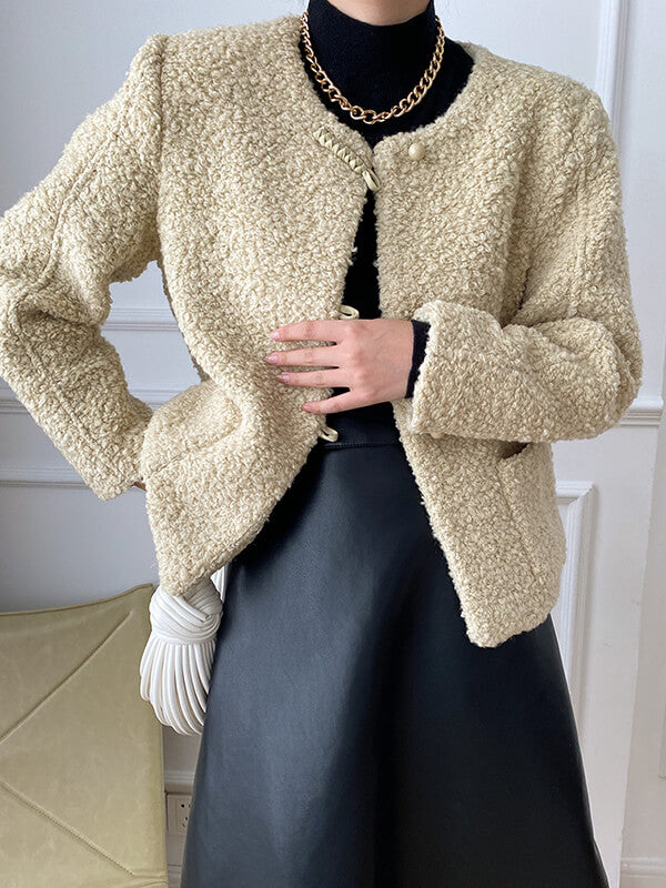 Airchics manteau teddy coat doublé polaire boutonnage avec poches femme mode