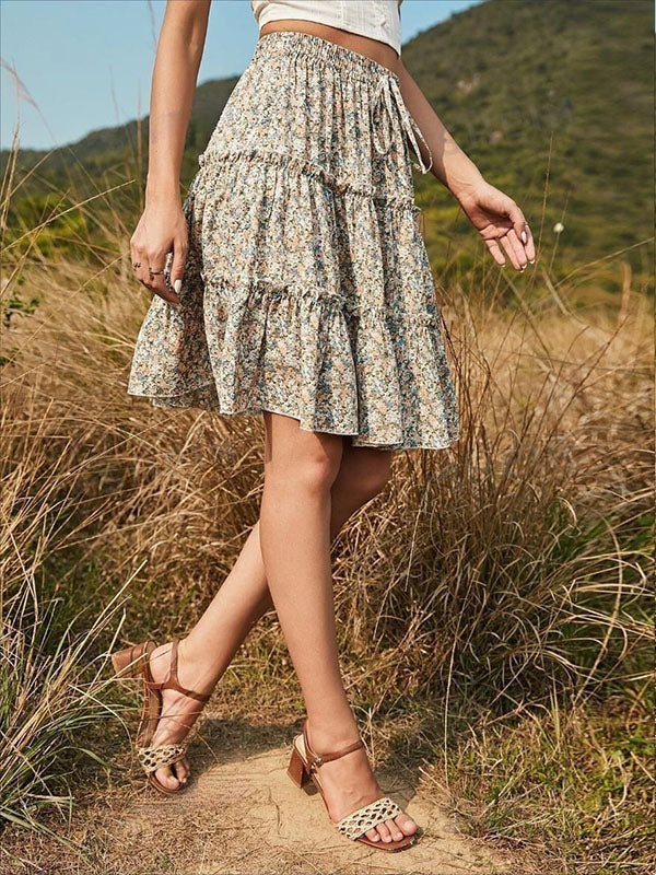 Airchics Jupe Fleurie À Volants Taille Haute Pour Femme