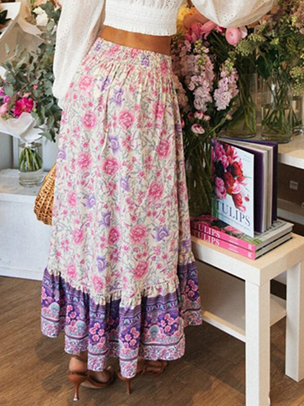 Airchics jupe imprimé à fleurie fendu le côté femme bohème violet